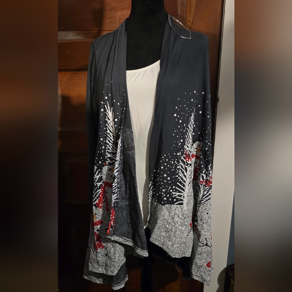 A Walk in The Park Open Front Winter Snowman Cardigan